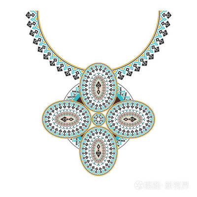 矢量阿茲臺(tái)克項(xiàng)鏈刺繡 時(shí)尚女性與數(shù)字設(shè)計(jì)的部落對話